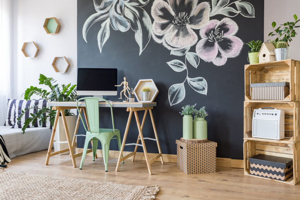 Home workspace with chalkboard